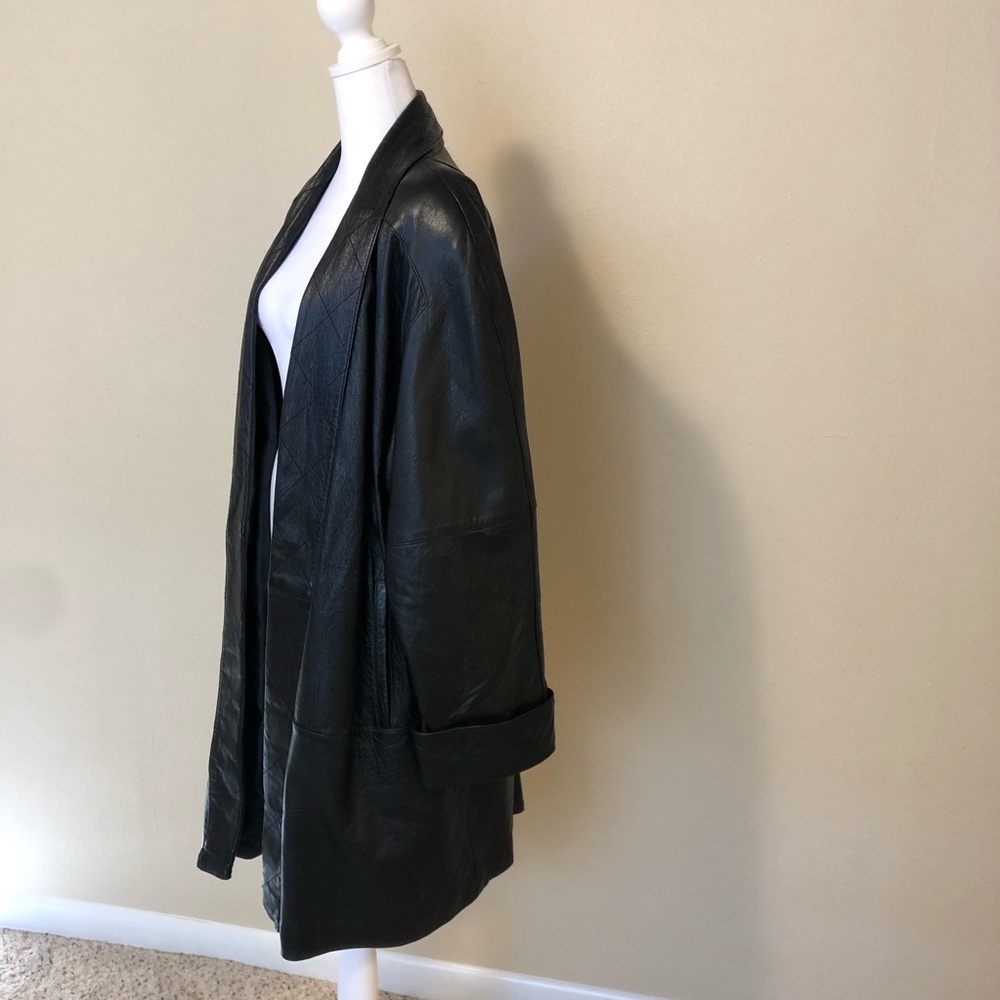 Preswick & Moore Leather Black Trench Coat L